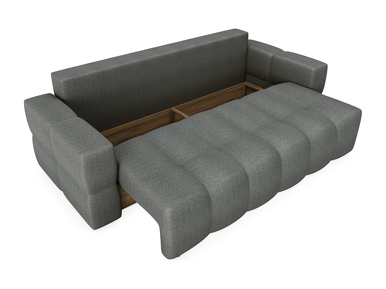 Canapé convertible coffre noyer 4 places GABRIEL en tissu tramé gris anthracite
