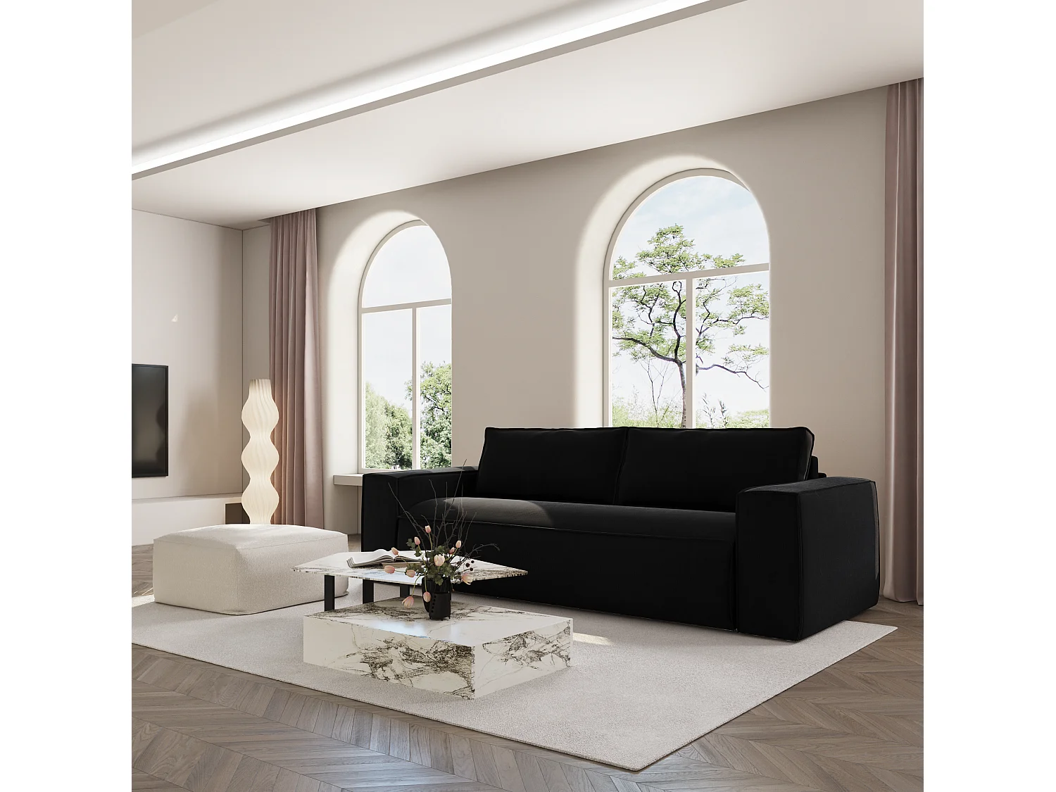 Canapé convertible express dunlopillo velours Anthracite foncé 160cm