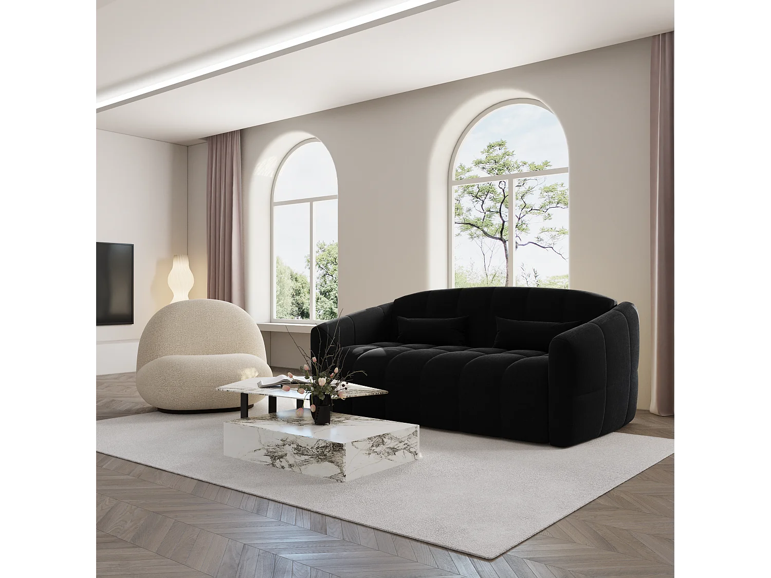 Canapé convertible express dunlopillo velours Anthracite foncé 160cm NORA