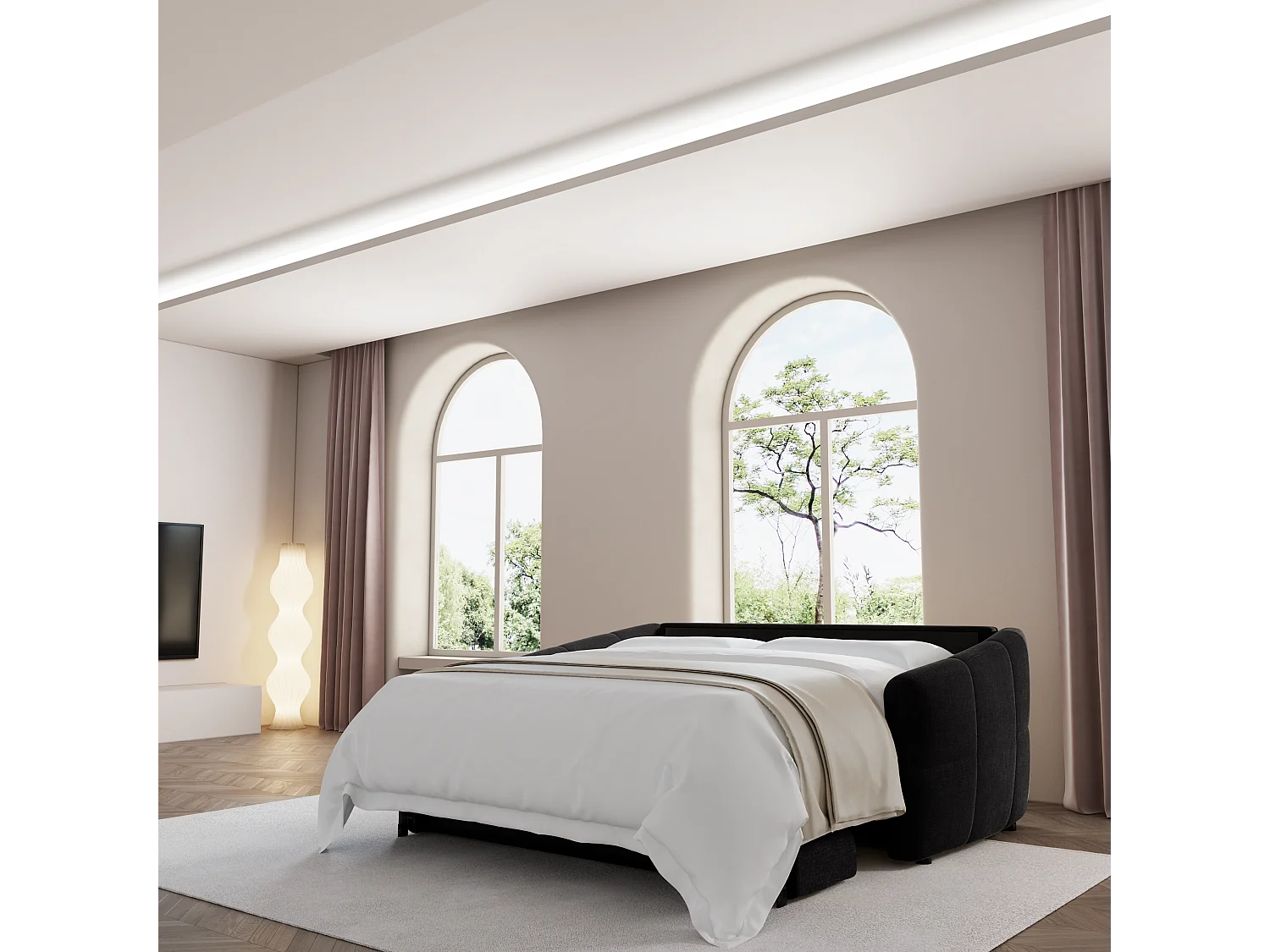 Canapé convertible express dunlopillo velours Anthracite foncé 160cm NORA