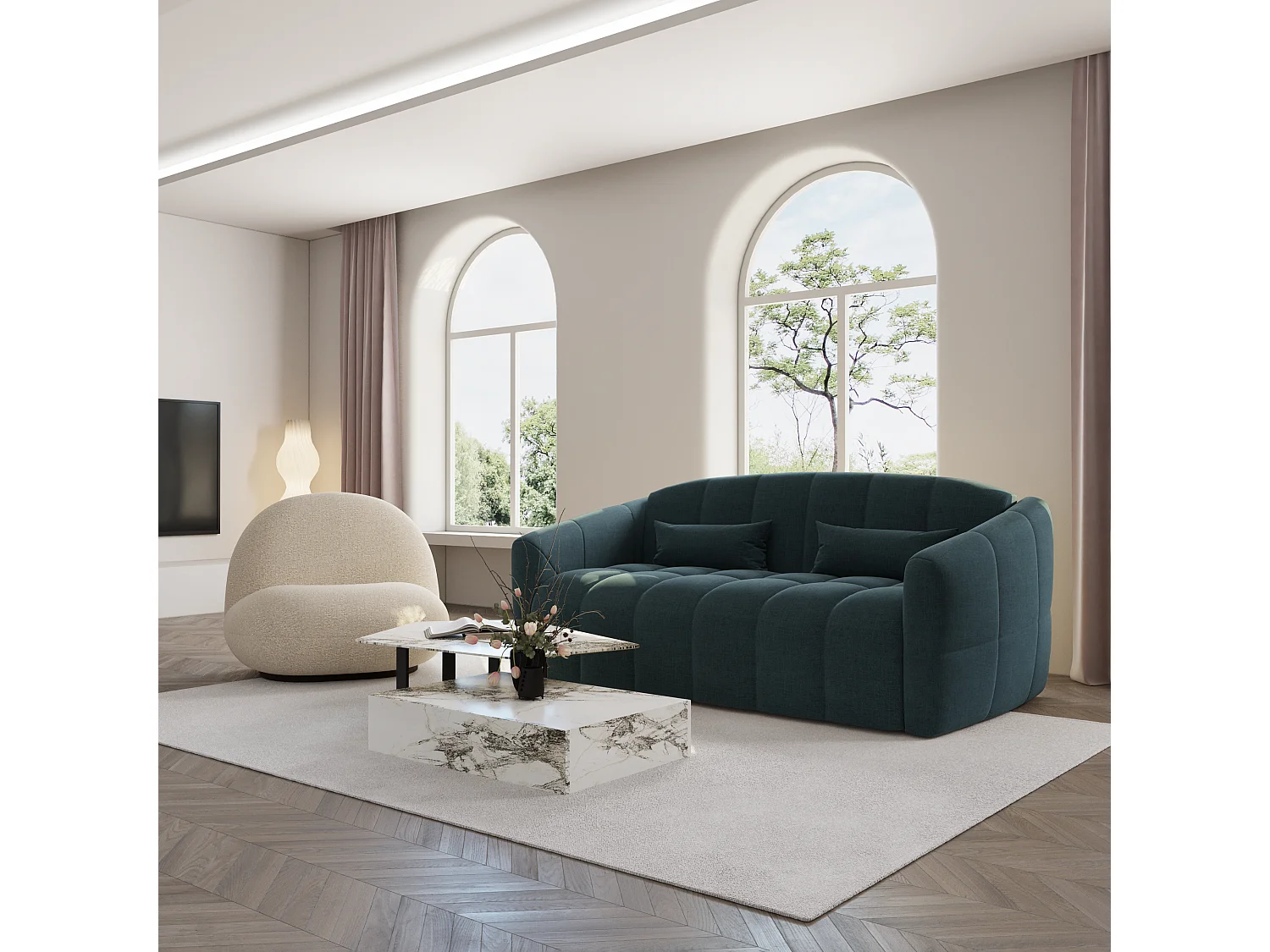 Canapé convertible express dunlopillo velours bleu paon 140cm NORA