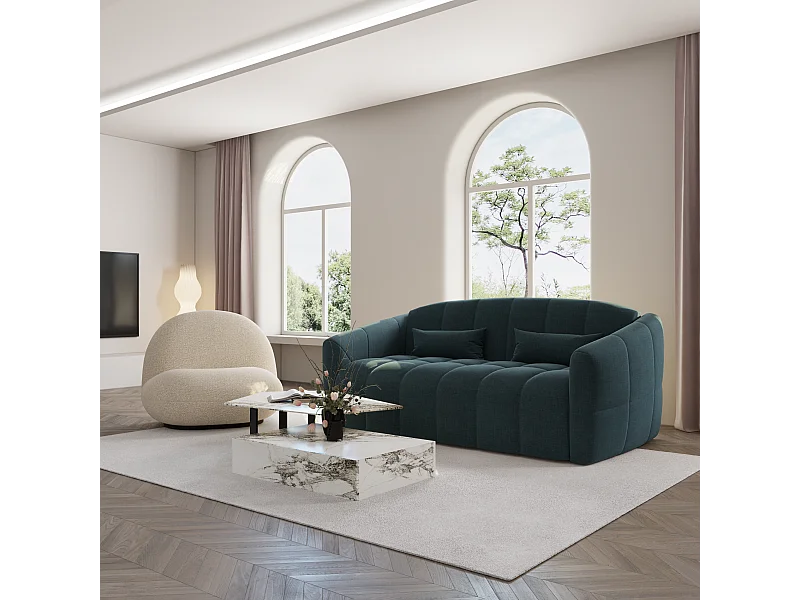 Canapé convertible express dunlopillo velours bleu paon 140cm NORA