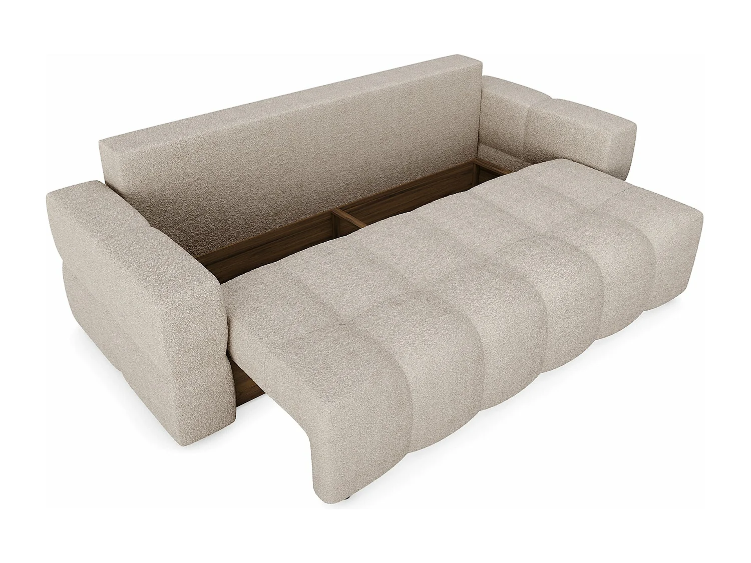 Canapé 4 places convertible coffre noyer bouclette beige GABRIEL