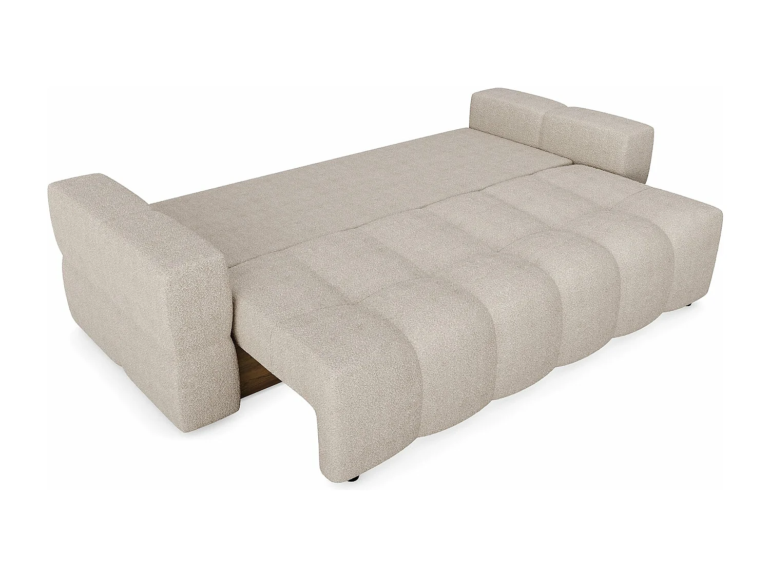 Canapé 4 places convertible coffre noyer bouclette beige GABRIEL