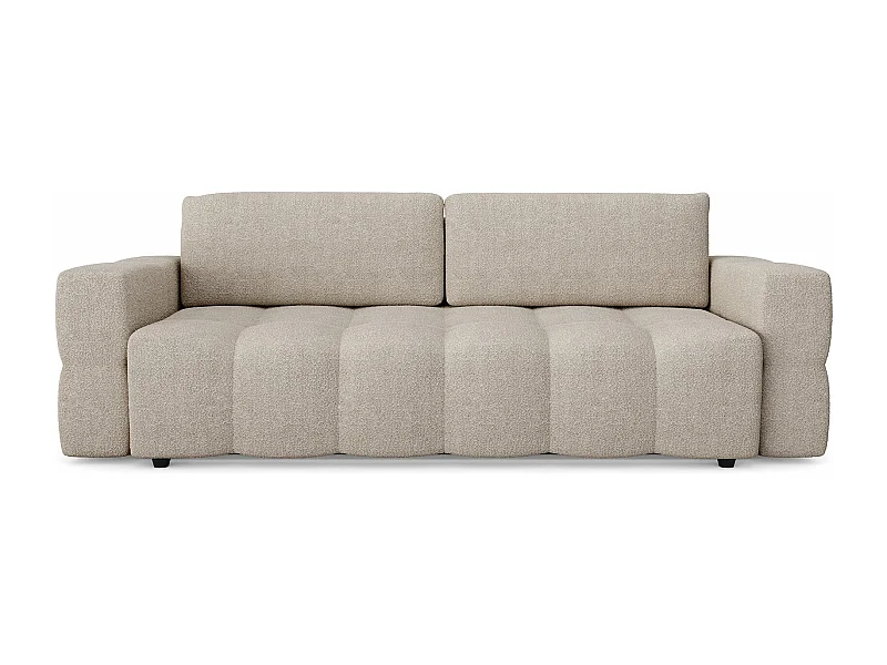 Canapé 4 places convertible coffre noyer bouclette beige GABRIEL