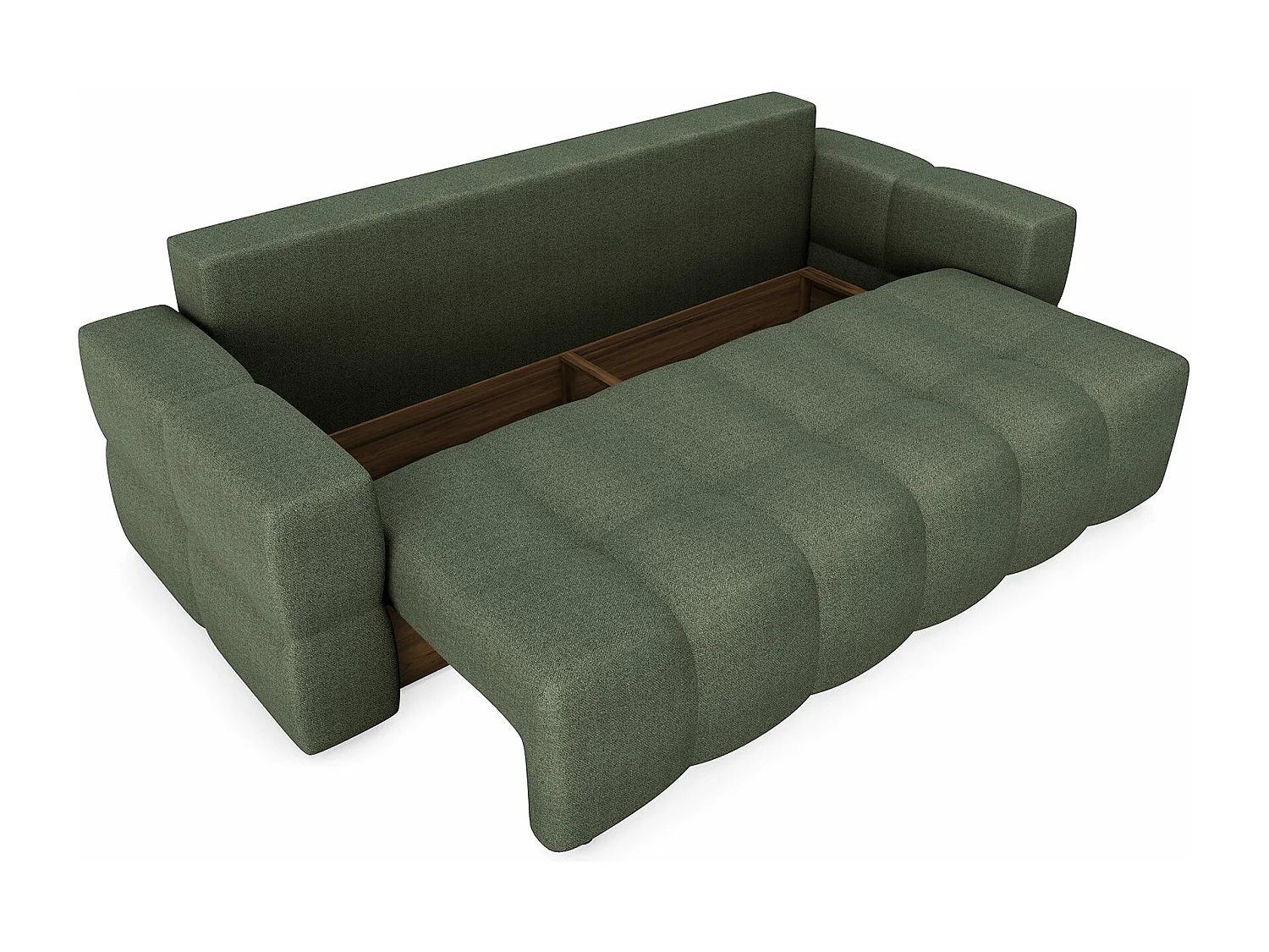 Canapé 4 places convertible coffre noyer tissu tramé vert olive GABRIEL