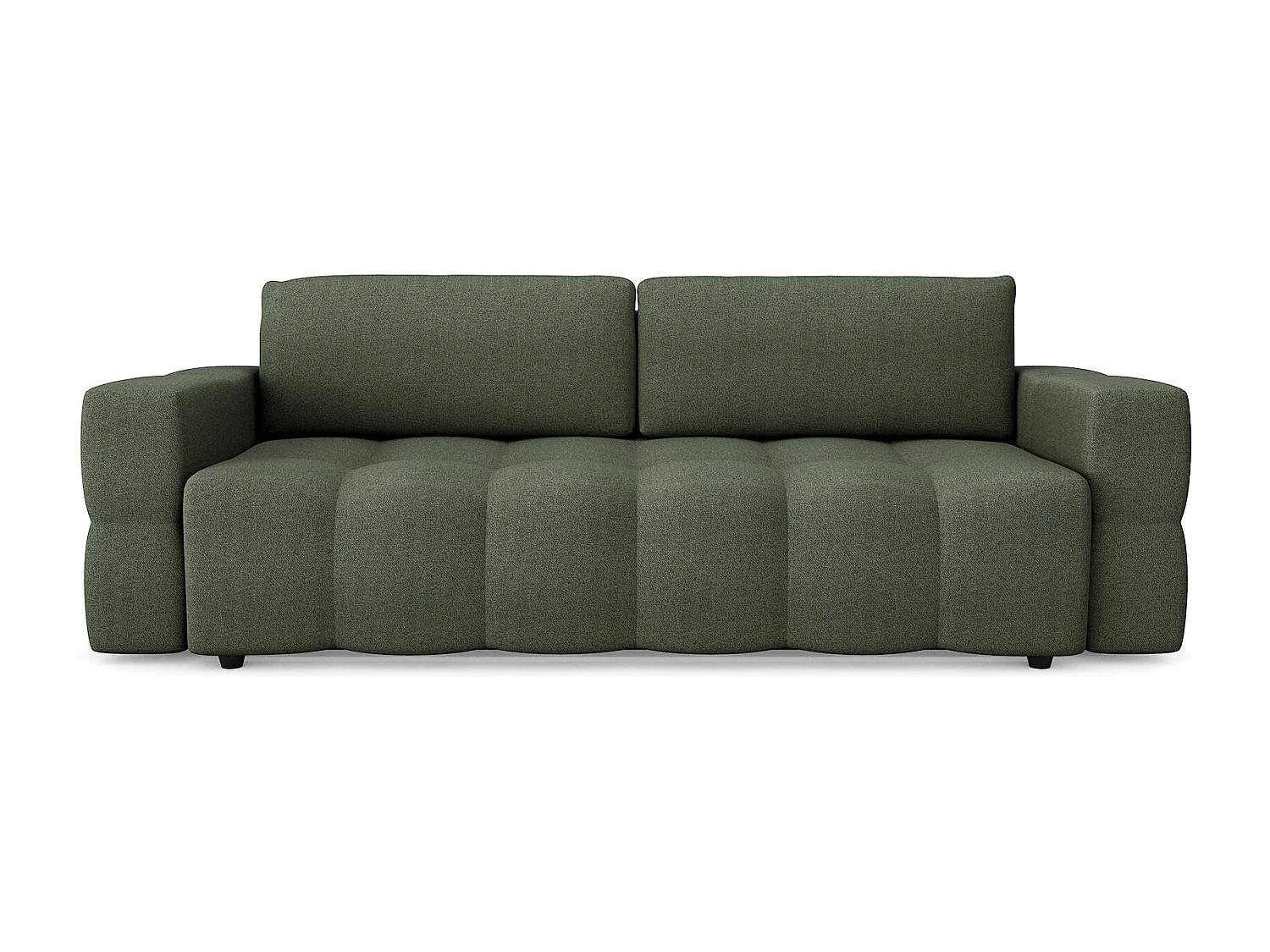 Canapé convertible coffre noyer 4 places GABRIEL en tissu tramé vert olive