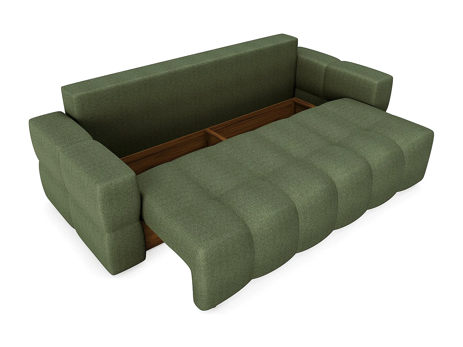 Canapé convertible coffre noyer 4 places GABRIEL en tissu tramé vert olive