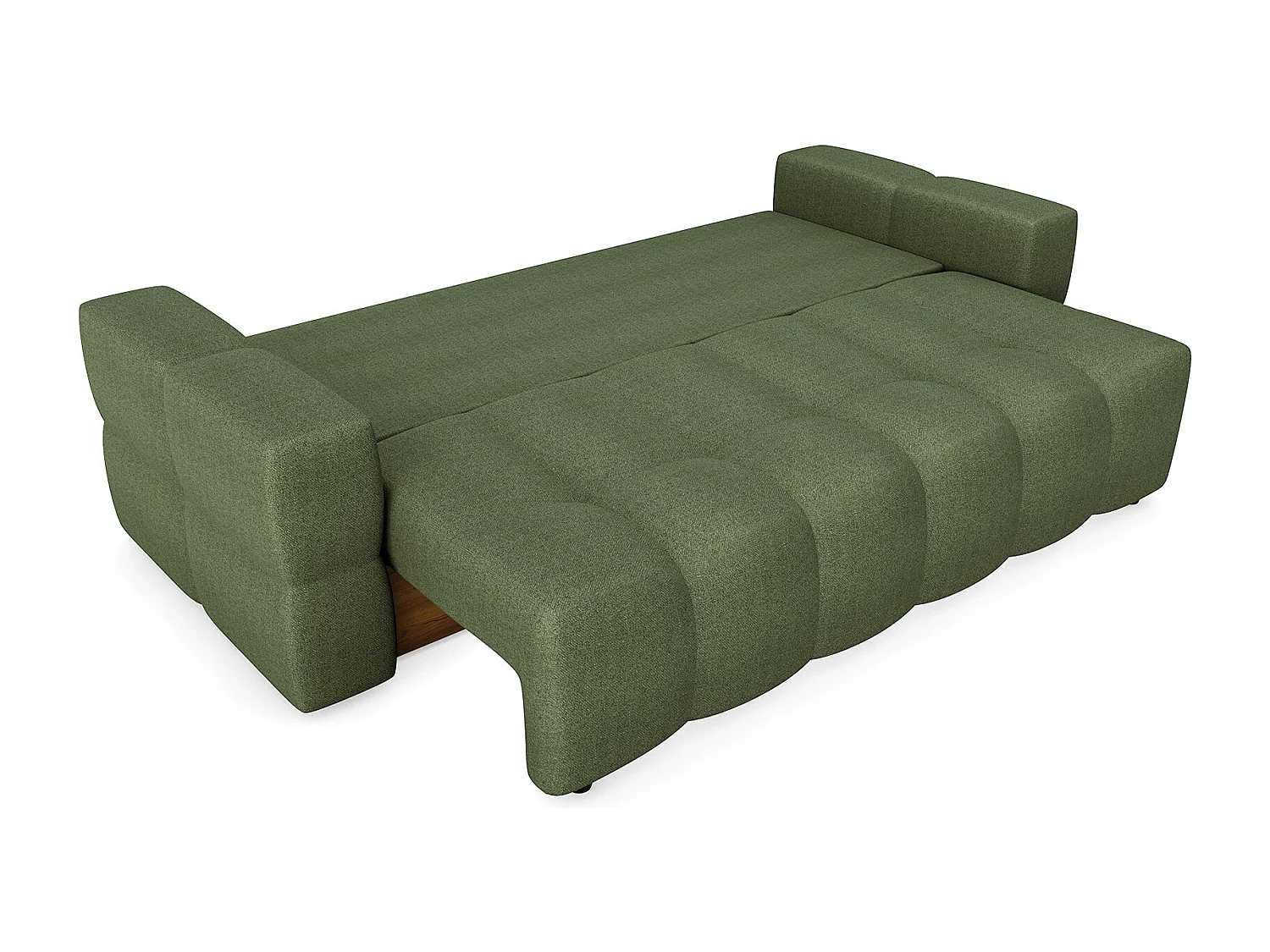 Canapé convertible coffre noyer 4 places GABRIEL en tissu tramé vert olive
