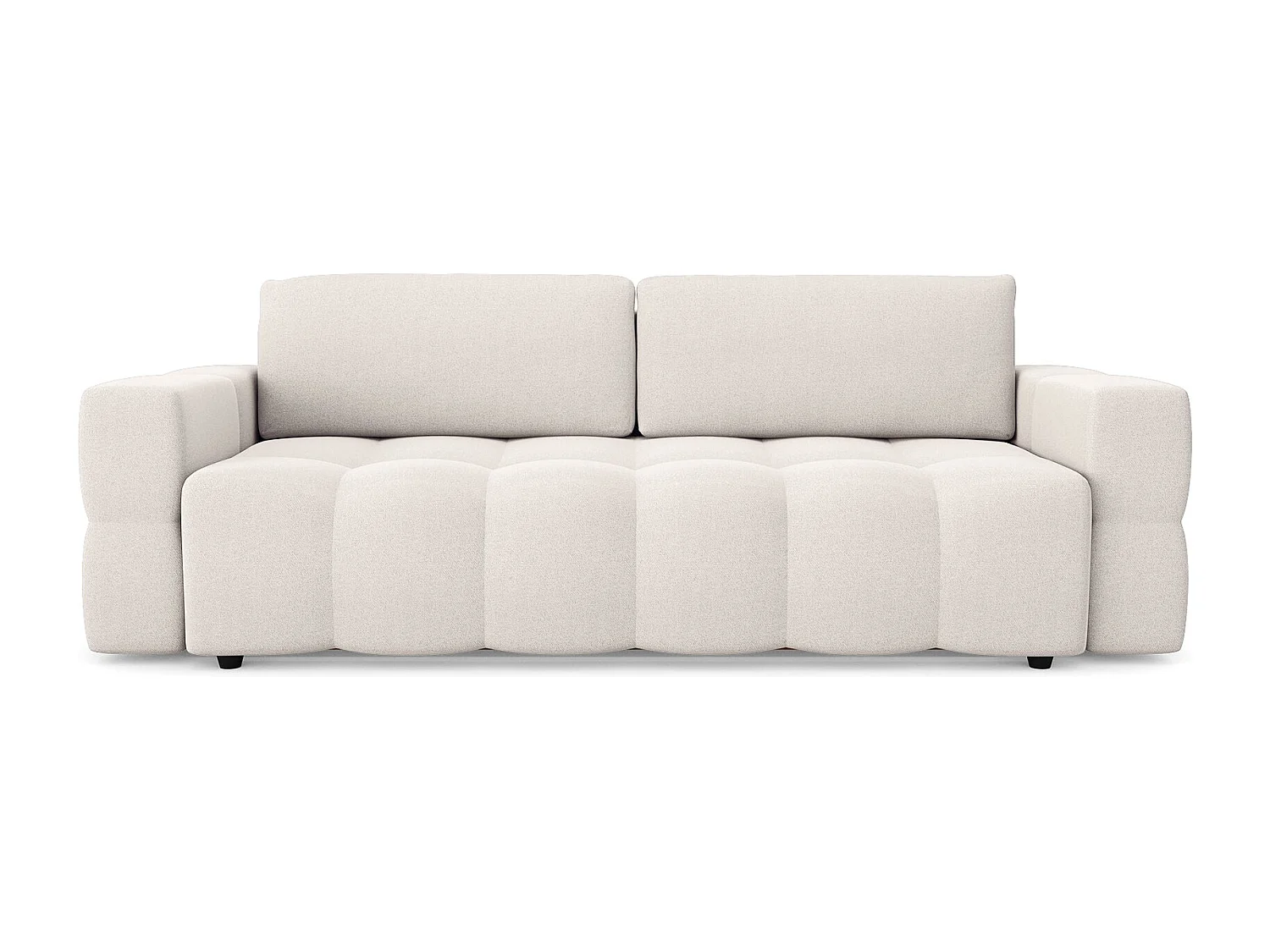 Canapé 4 places convertible coffre noyer tissu tramé crème GABRIEL