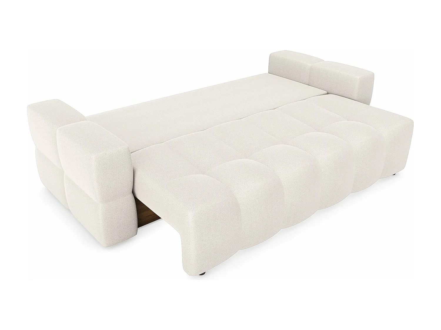 Canapé 4 places convertible coffre noyer tissu tramé crème GABRIEL