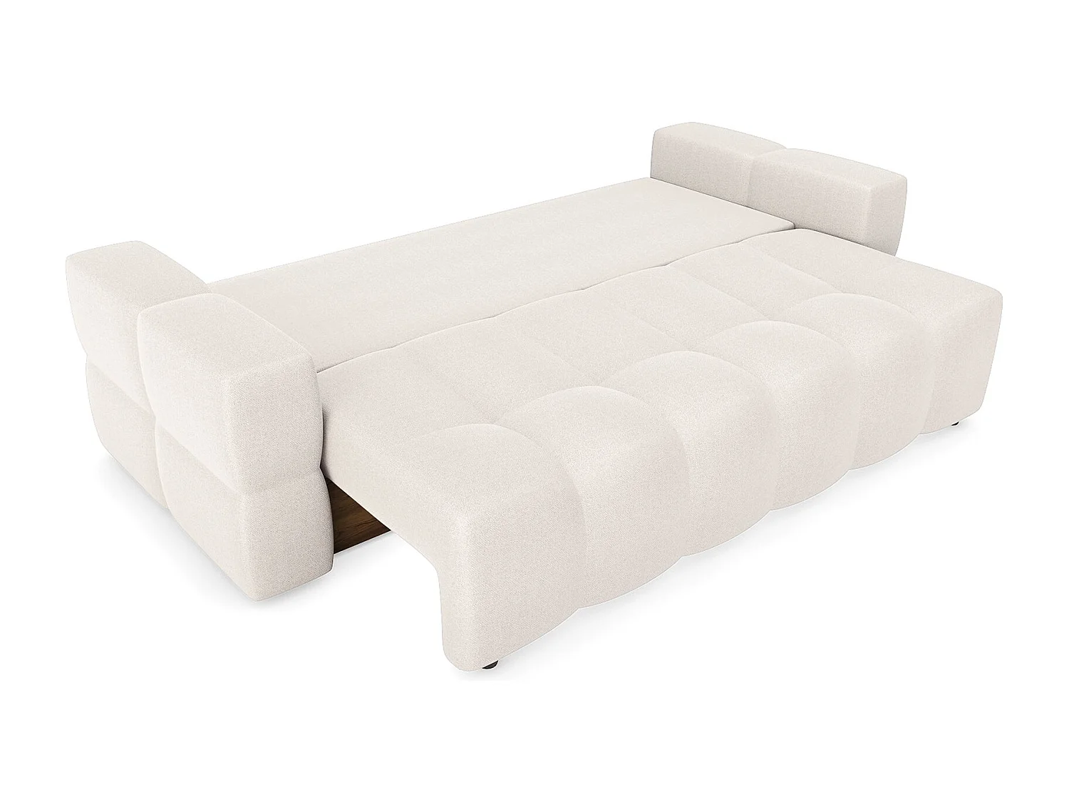 Canapé convertible coffre noyer 4 places GABRIEL en tissu tramé crème