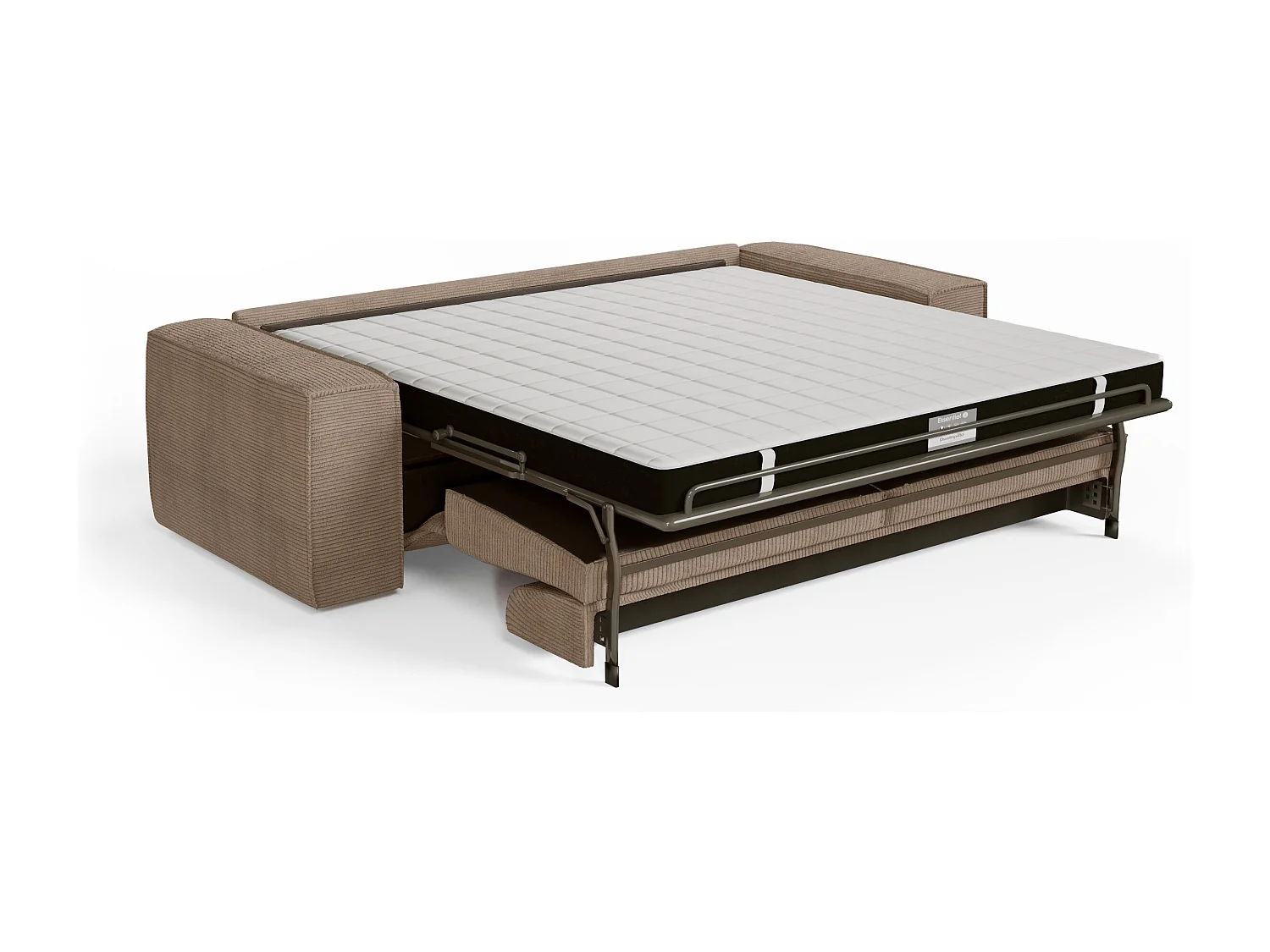 Canapé convertible express dunlopillo velours côtelé taupe 160cm JOAN