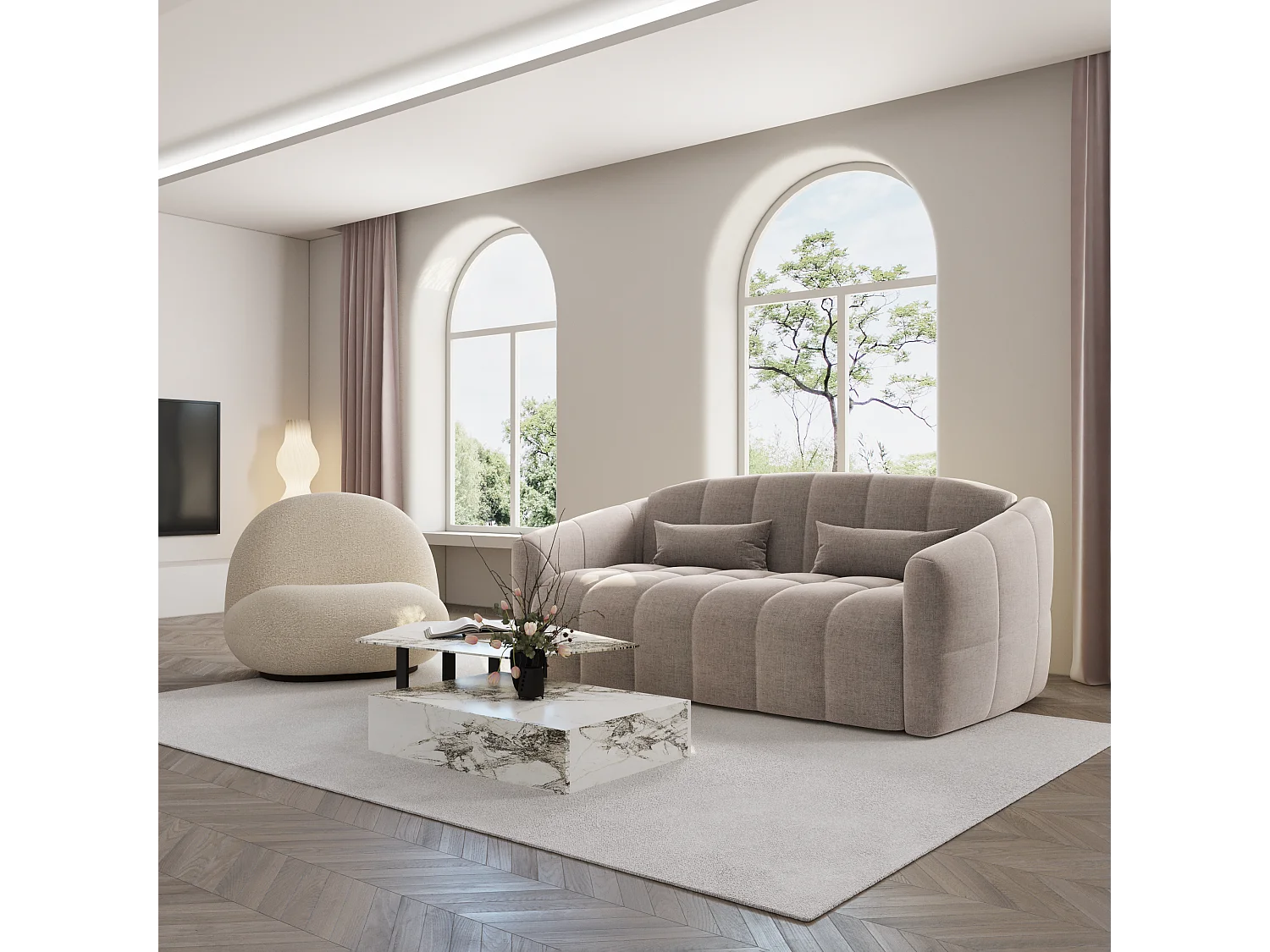 Canapé convertible express dunlopillo velours taupe 160cm NORA