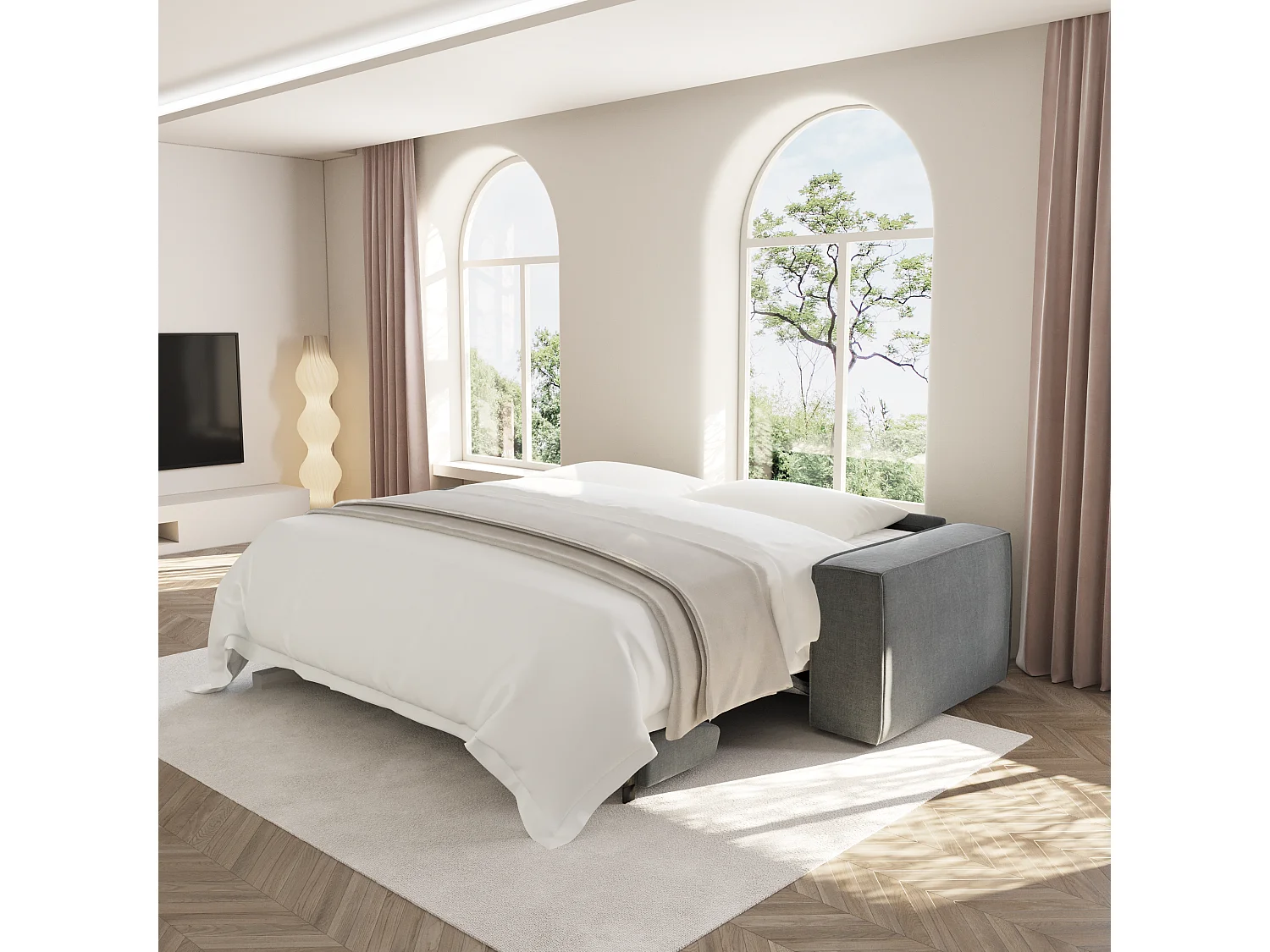 Canapé convertible express matelas Dunlopillo 160cm 3 places JOAN en velours gris graphite