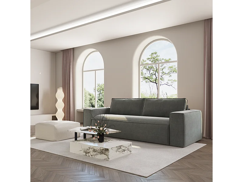 Canapé convertible express dunlopillo velours gris graphite 160cm JOAN