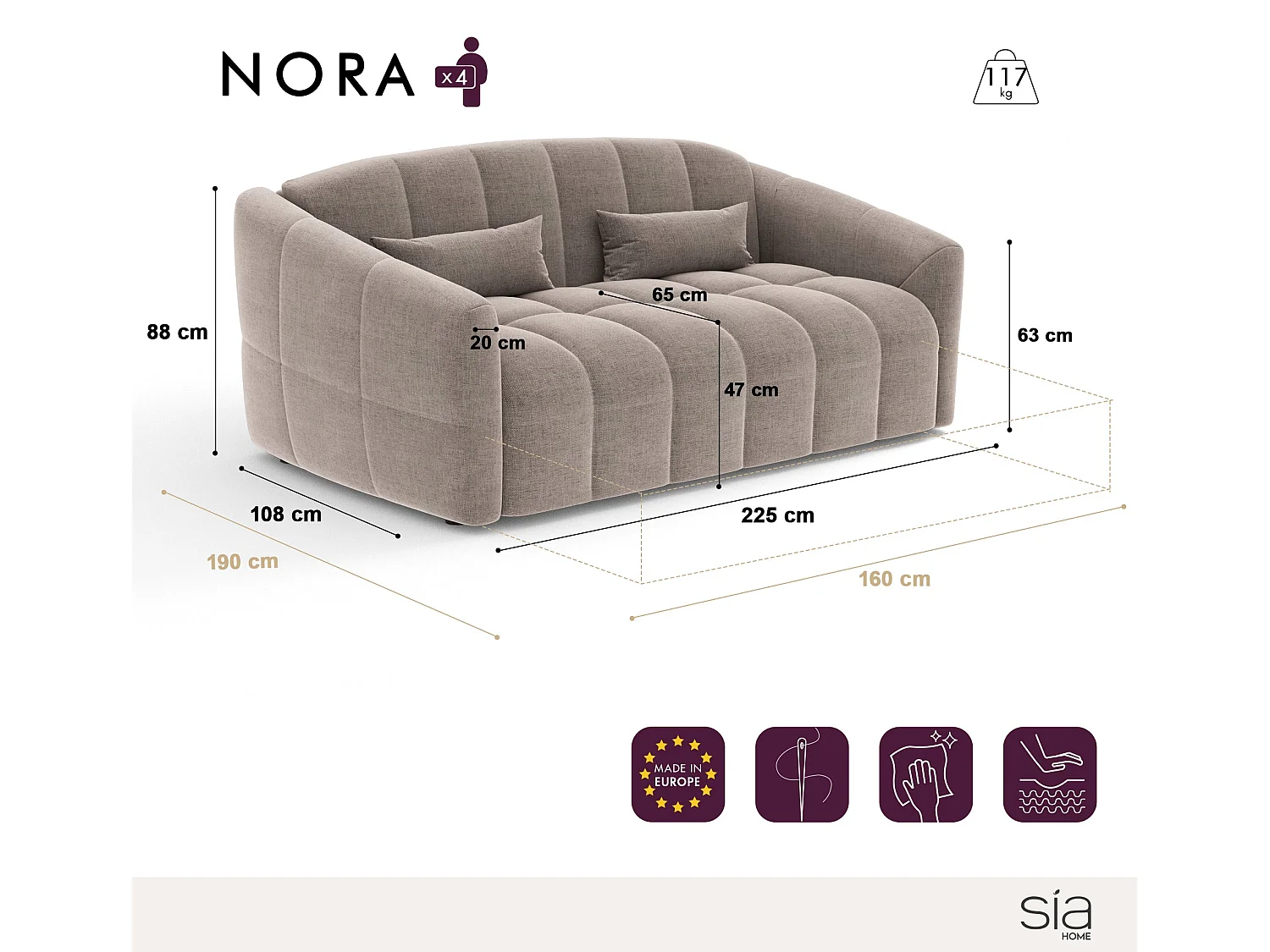 Canapé convertible express dunlopillo 140cm 4 places NORA en velours gris graphite