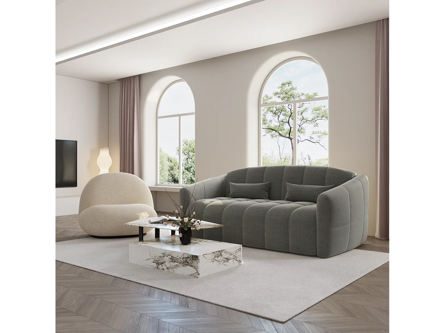 Canapé convertible express dunlopillo 140cm 4 places NORA en velours gris graphite