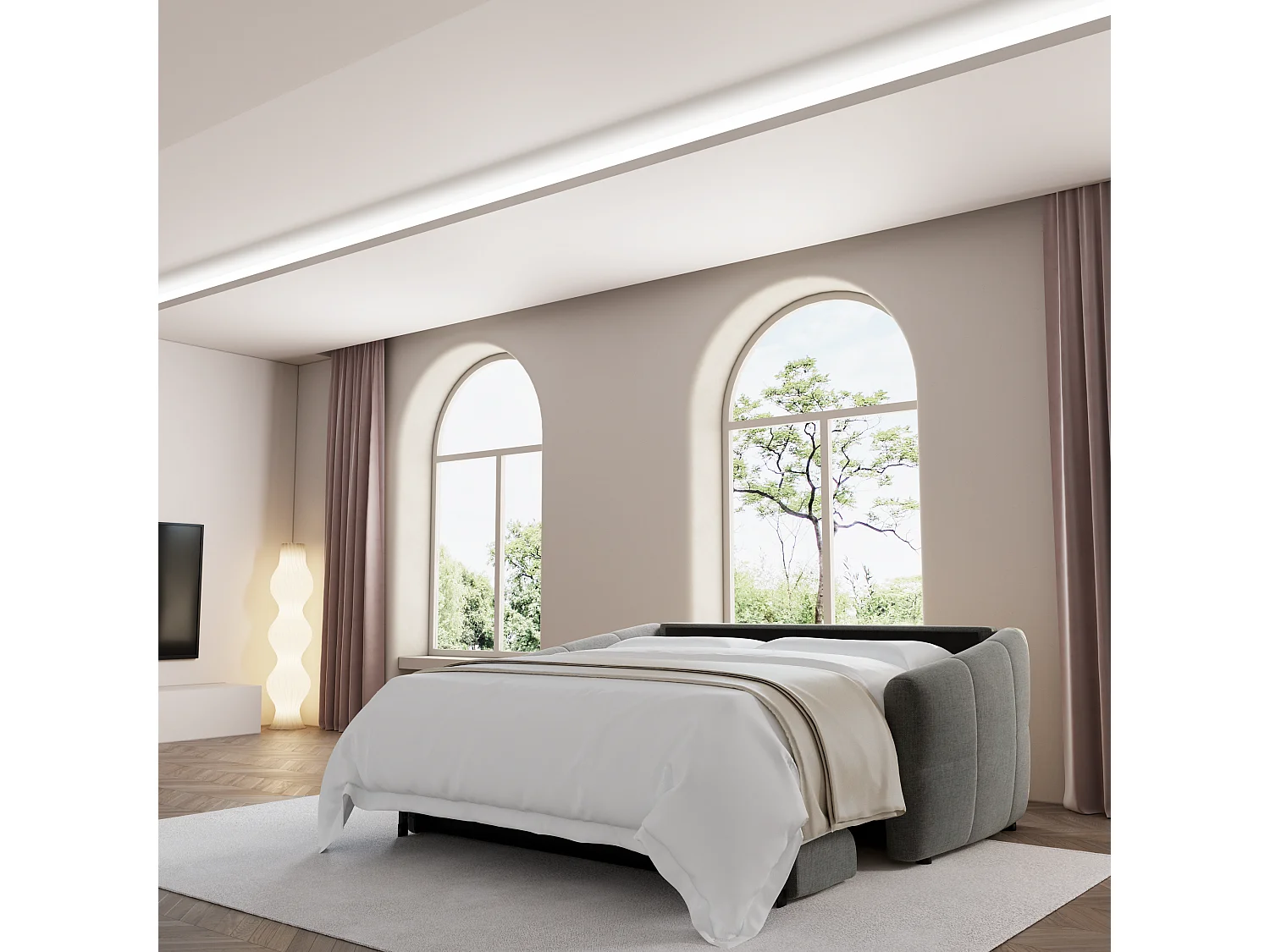 Canapé convertible express dunlopillo 140cm 4 places NORA en velours gris graphite