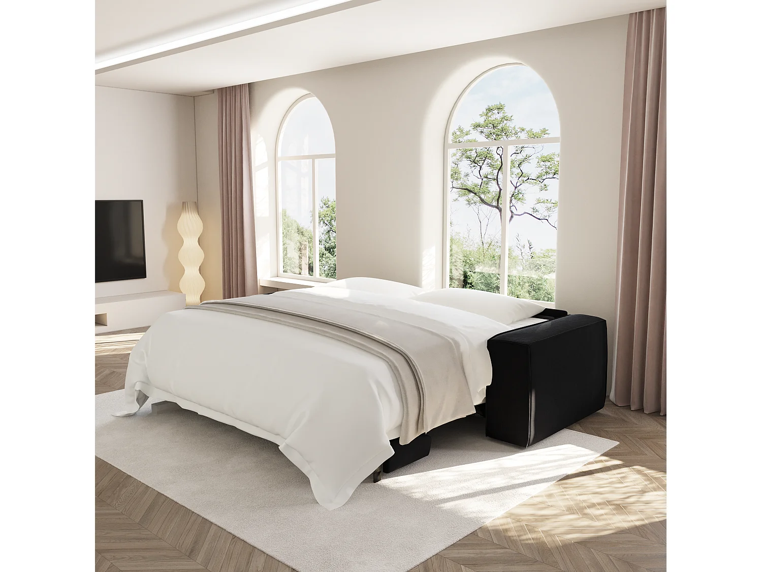 Canapé convertible express dunlopillo velours Anthracite foncé 140cm JOAN