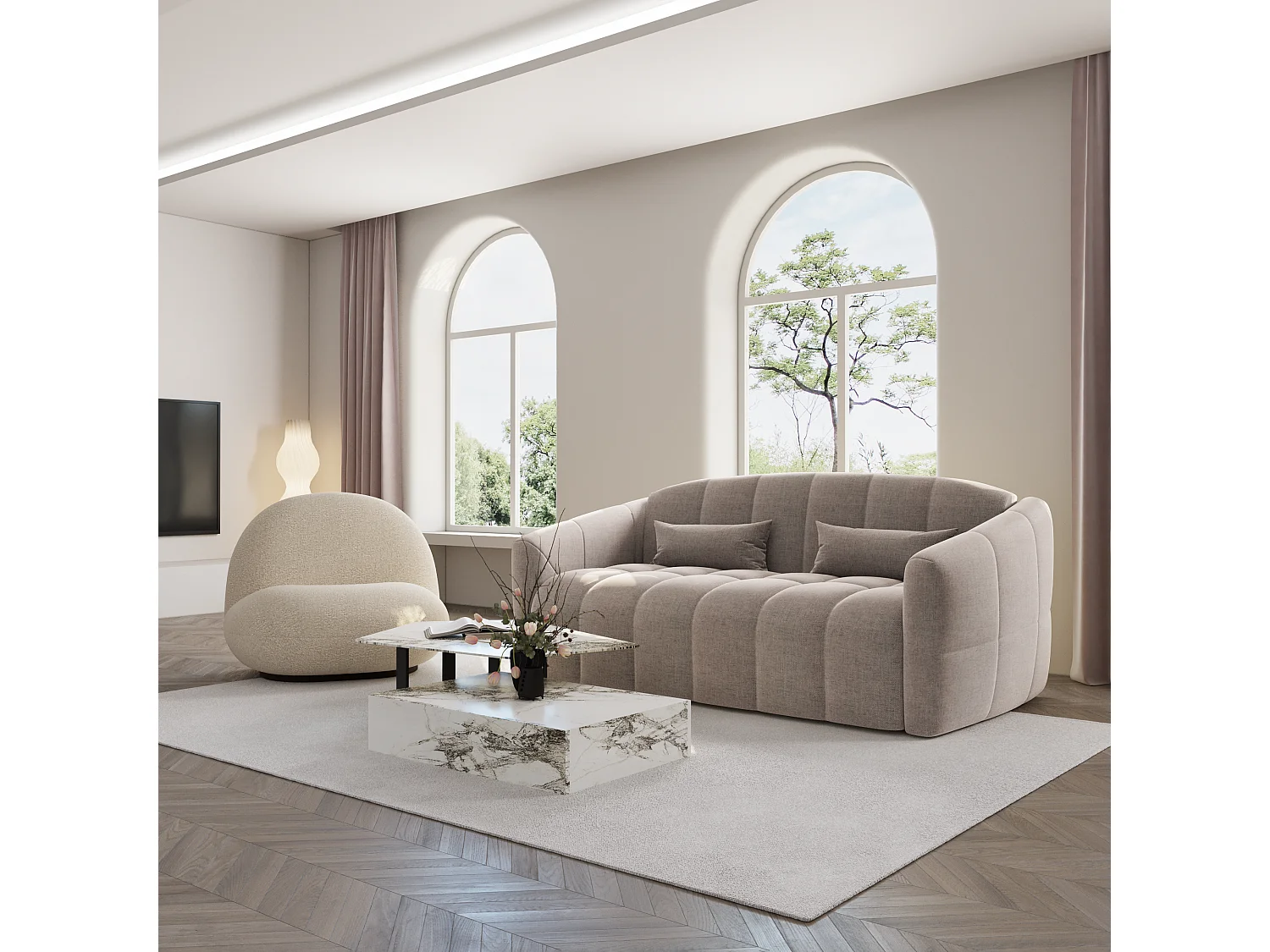 Canapé convertible express dunlopillo velours taupe 140cm NORA