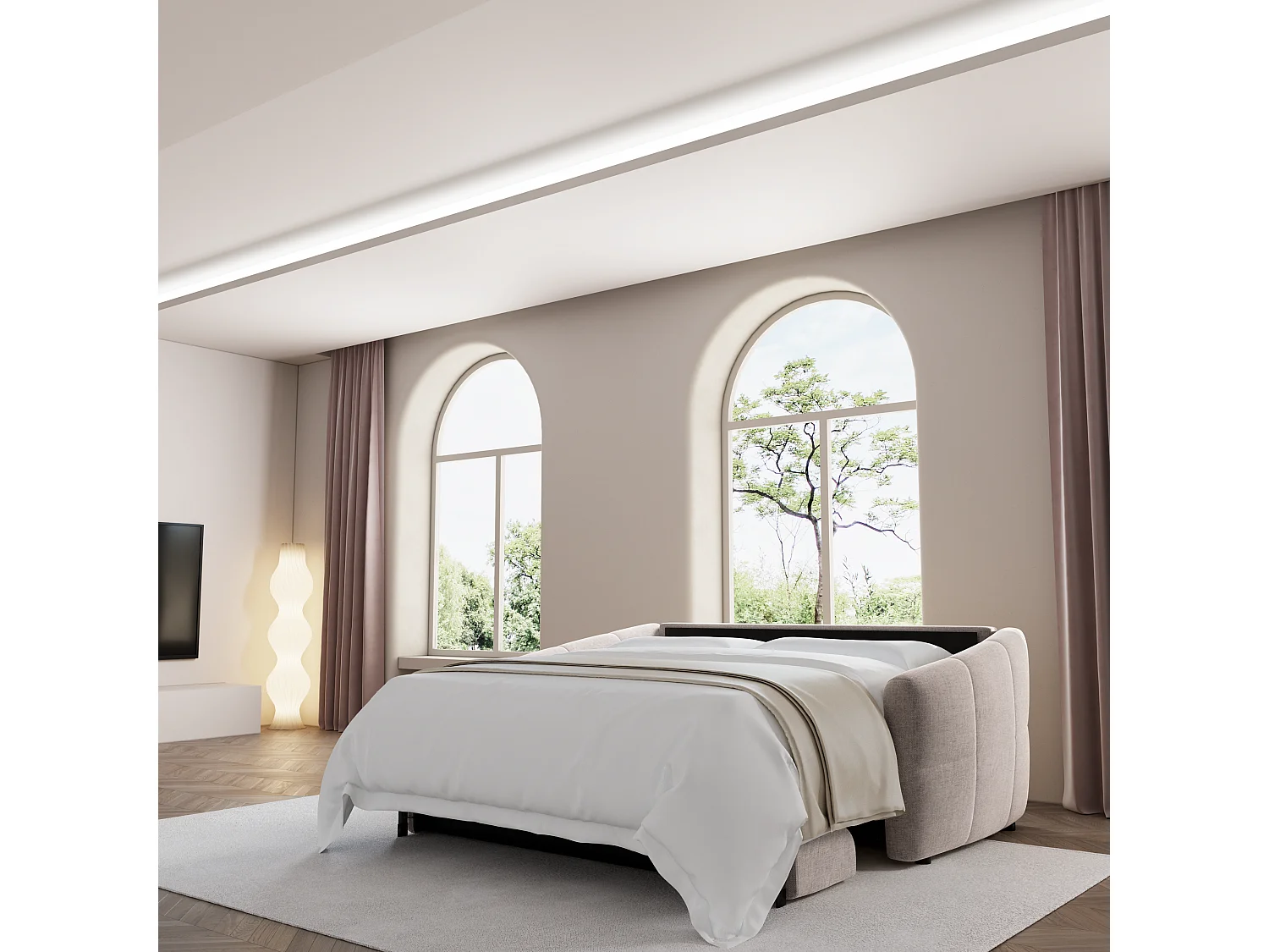 Canapé convertible express dunlopillo velours taupe 140cm NORA