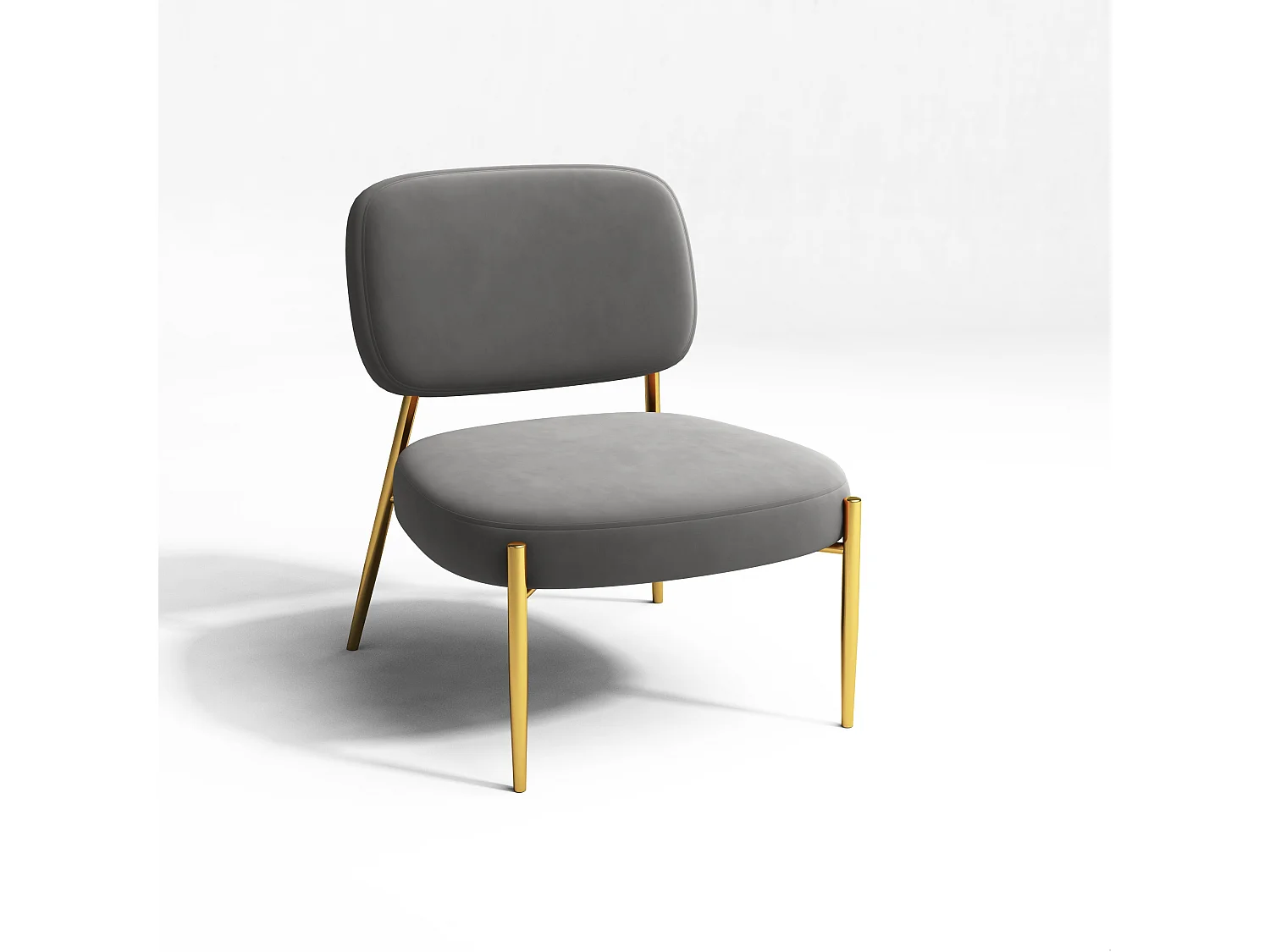 Fauteuil velours gris taupe pieds or chrome