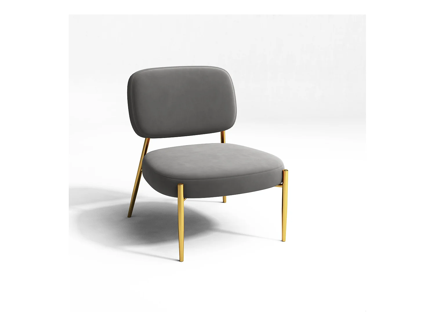 Fauteuil velours gris taupe pieds or chrome