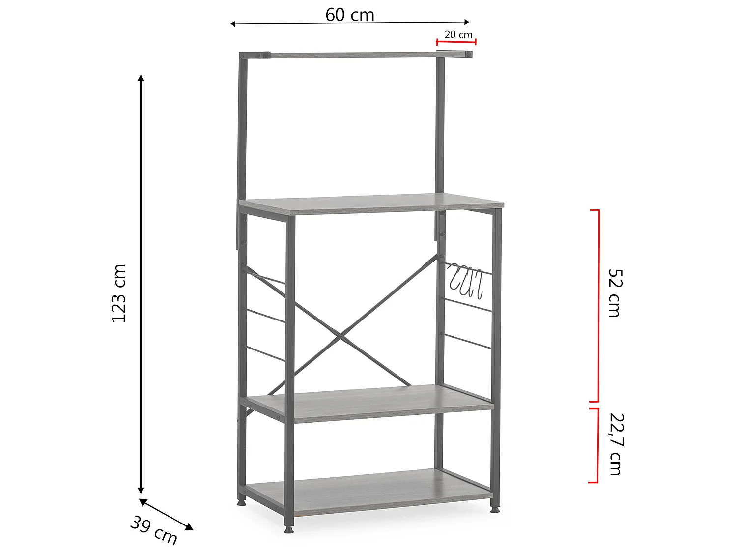 Mueble de Cocina África para microondas 4 estantes, Color Roble/Negro