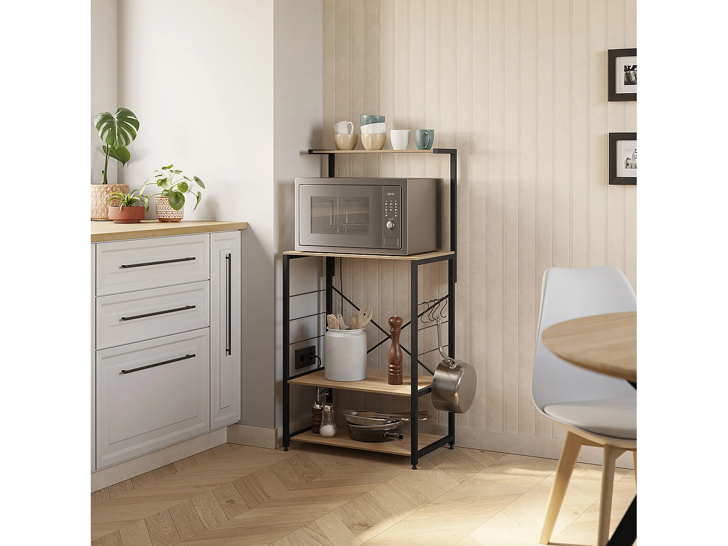 Mueble de Cocina África para microondas 4 estantes, Color Roble/Negro