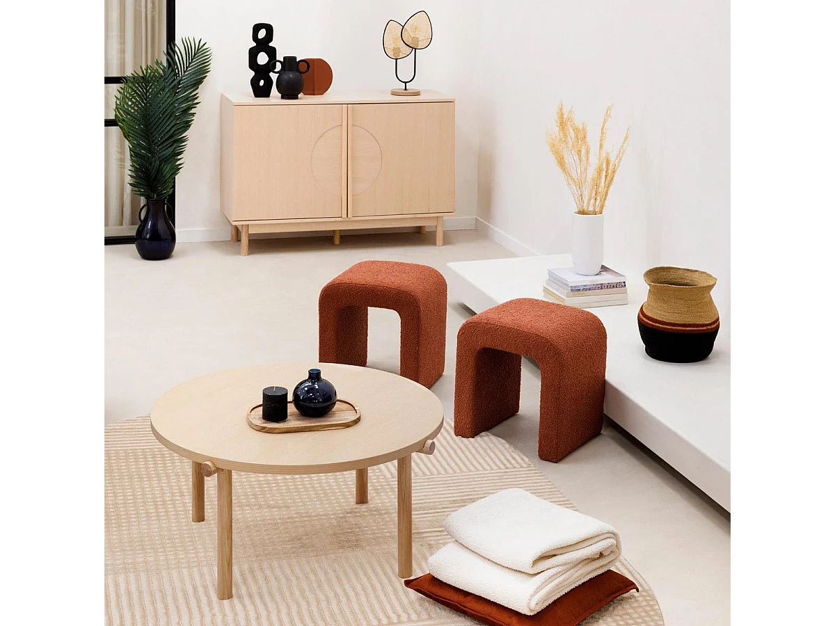 Pouf en tissu à bouclettes Ambre 41 x H 43 cm