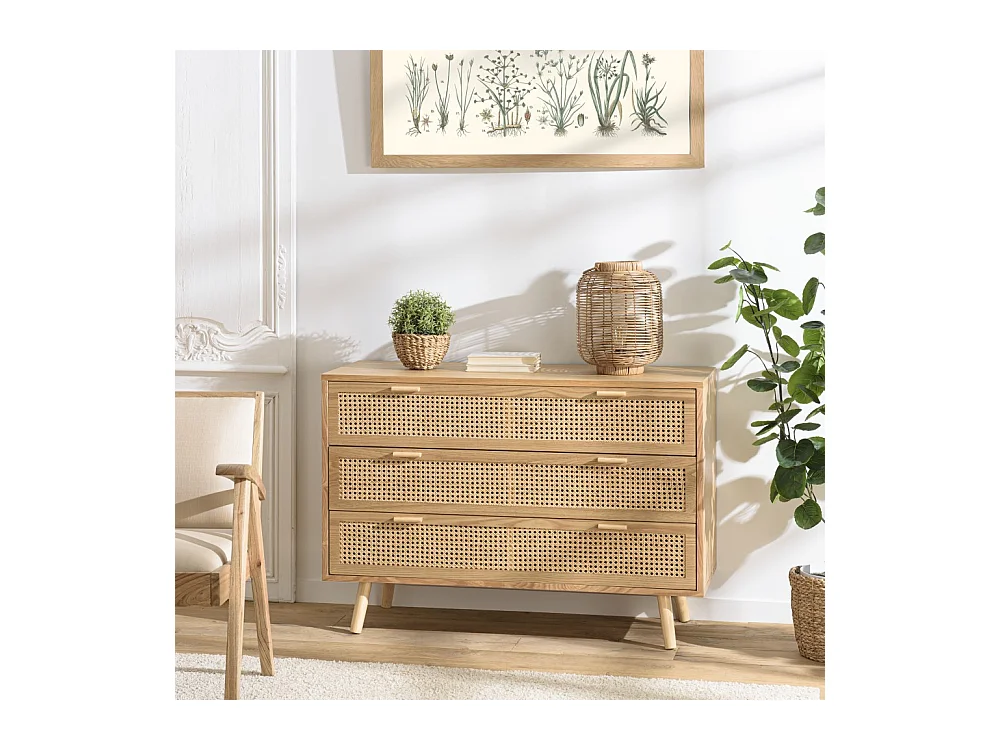 RODRIGO - Commode en bois couleur naturel 3 tiroirs cannage