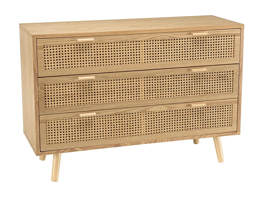 RODRIGO - Commode en bois couleur naturel 3 tiroirs cannage
