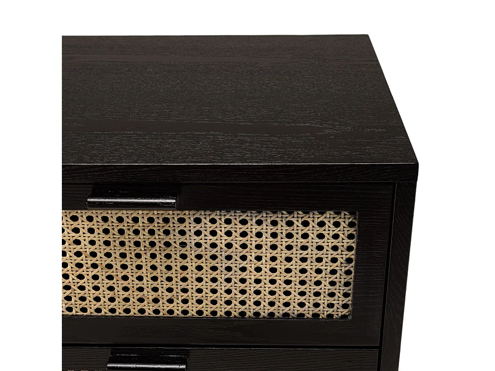 ANGELO - Commode bois noire 3 tiroirs cannage naturel