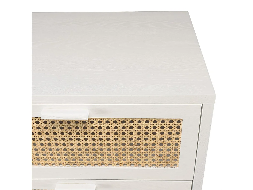 SANDRO - Commode blanche 3 tiroirs cannage naturel et bois blanc