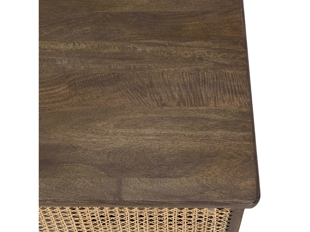 ISA - Table basse en bois de manguier foncé, patchwork cannage naturel