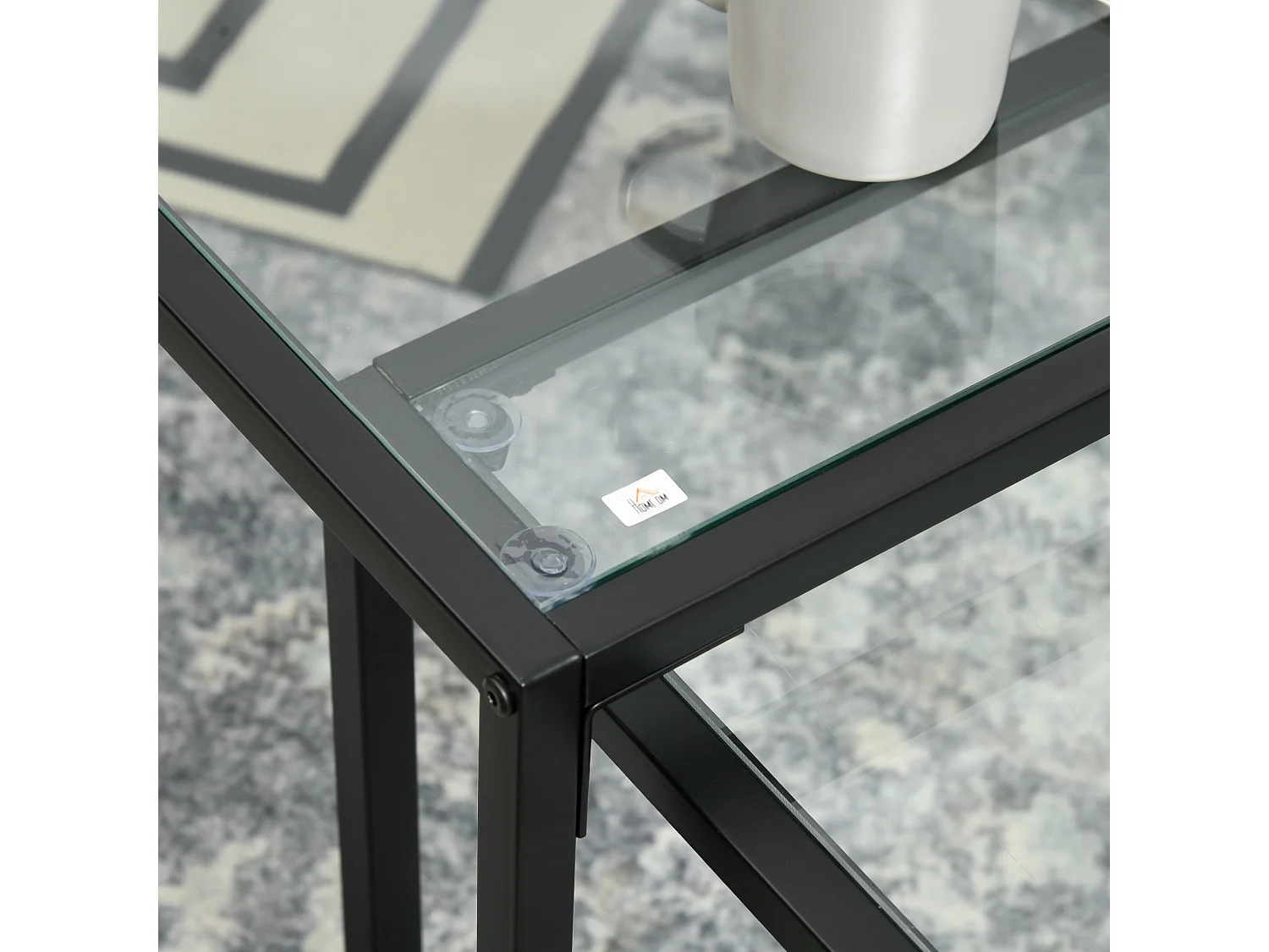 Tables gigognes lot de 2 tables basses rectangulaires design contemporain acier noir verre trempé 4 mm