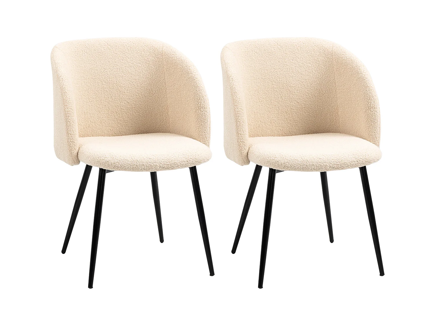 Chaises de visiteur design - lot de 2 chaises - piètement incliné effilé acier noir - revêtement effet laine bouclée beige