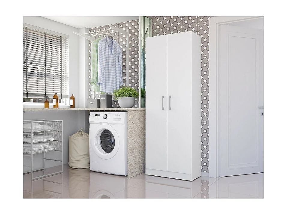 Armoire de Buanderie et Cellier Blanche 5 Niches L 61 H 170 P 31.8 cm