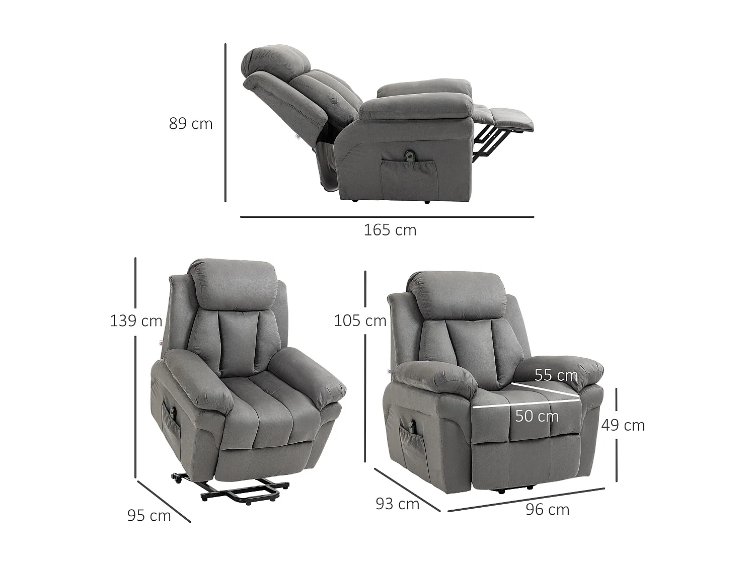 Fauteuil de relaxation électrique fauteuil releveur inclinable avec repose-pied ajustable tissu gris