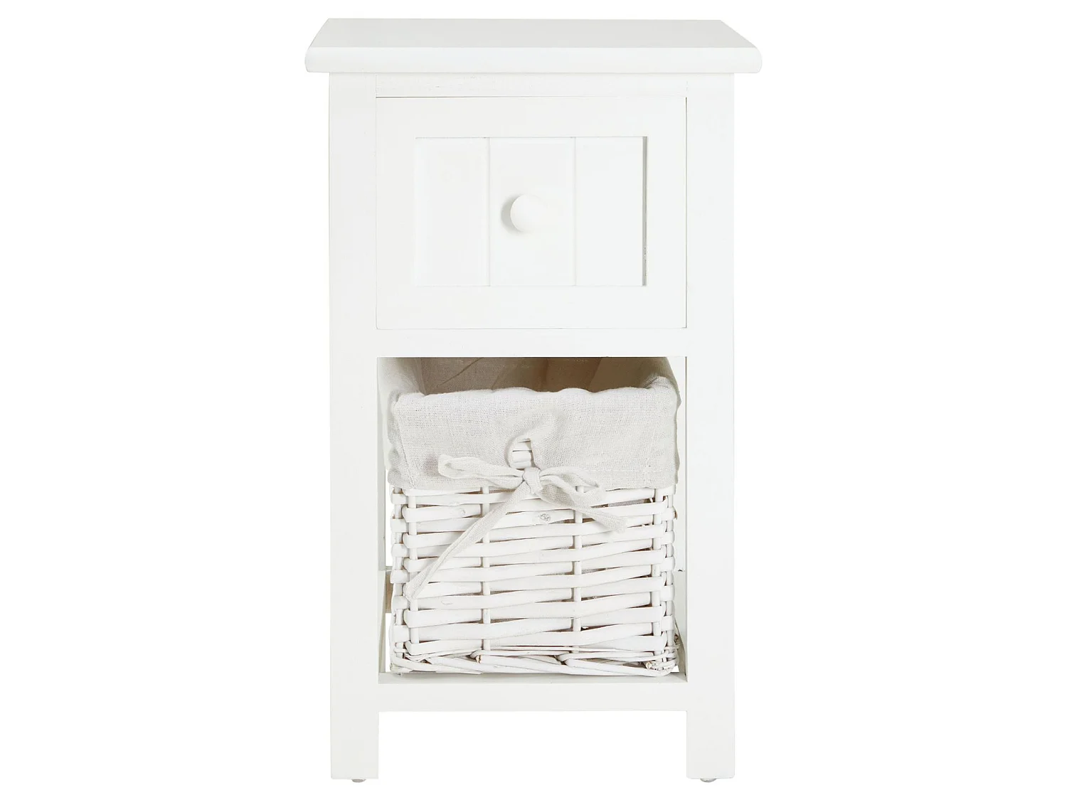 Lot de 2 tables de chevet MESSINA table de nuit avec 1 tiroir et 1 panier, en bois blanc