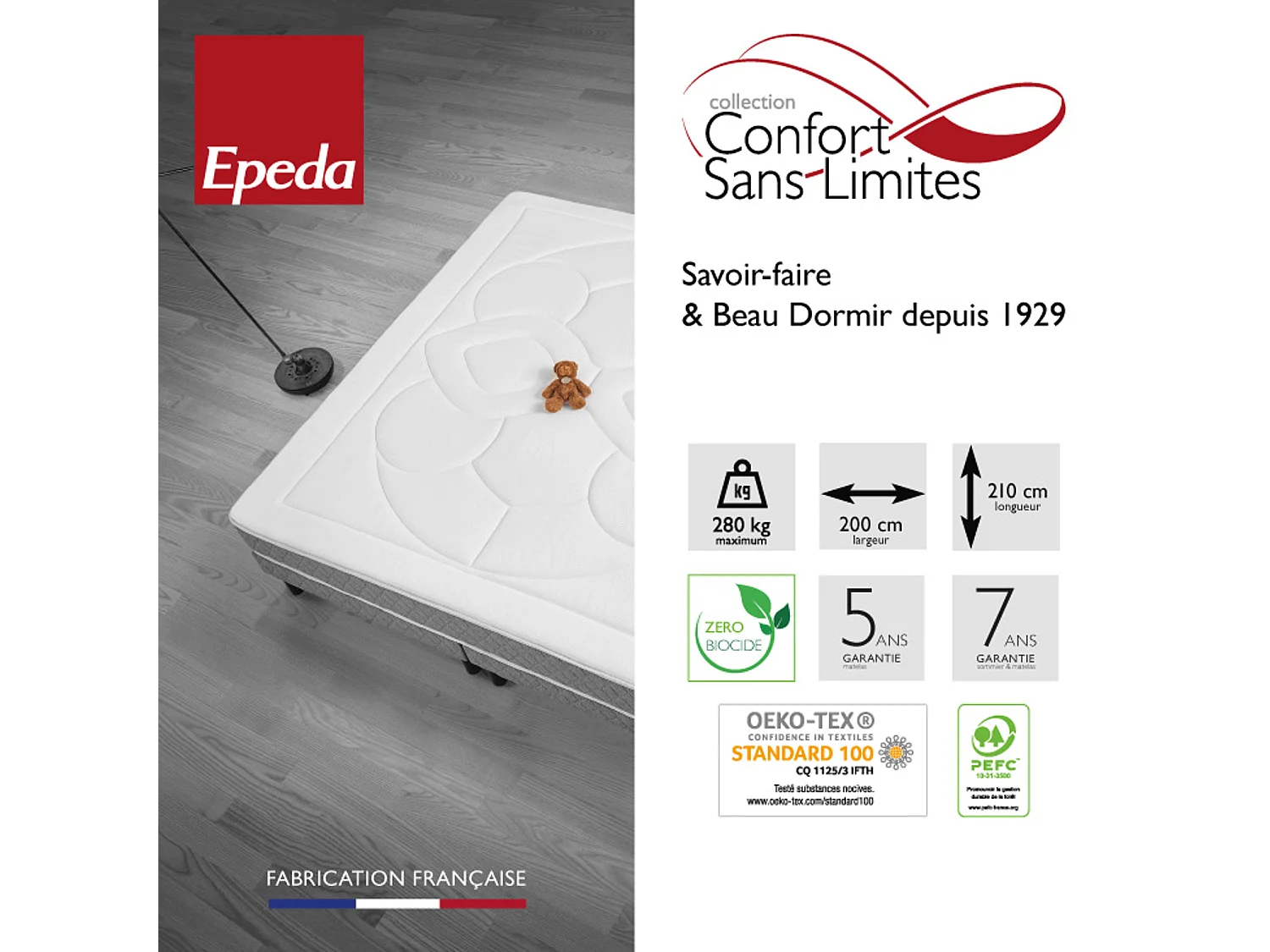 Matelas EPEDA très ferme et XXL 26cm L'EXTRAVAGANT 180x210