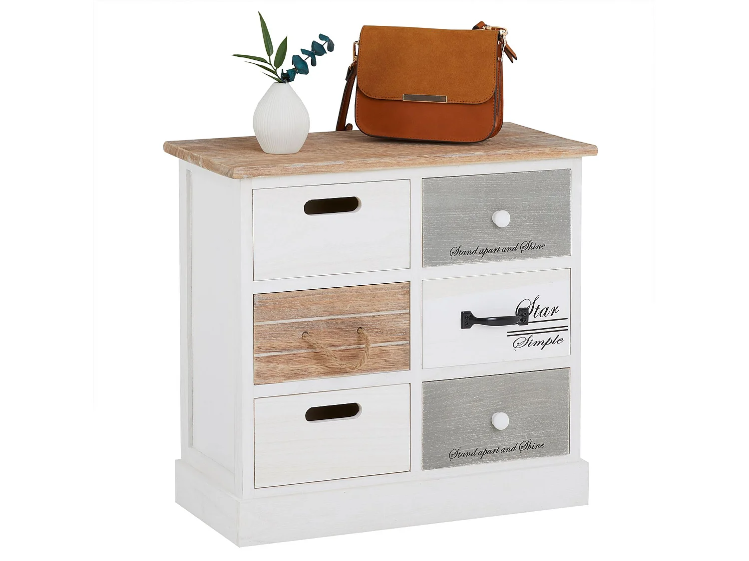 Chiffonnier SALVA commode 3-2 tiroirs en bois de paulownia style shabby chic vintage rustique blanc