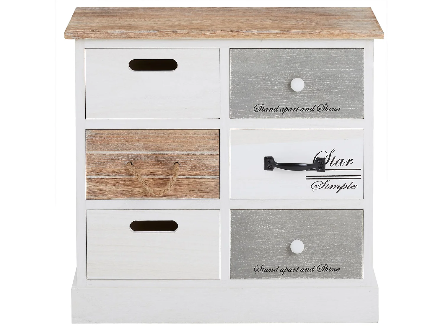 Chiffonnier SALVA commode 3-2 tiroirs en bois de paulownia style shabby chic vintage rustique blanc