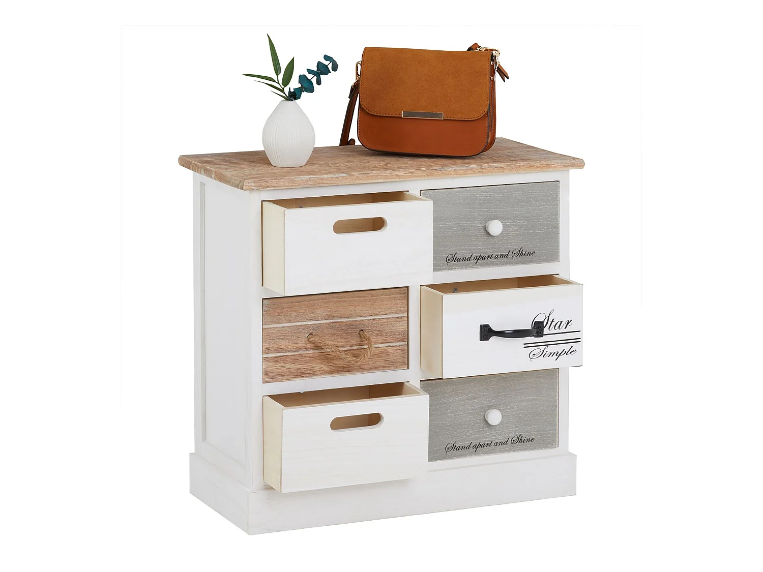 Chiffonnier SALVA commode 3-2 tiroirs en bois de paulownia style shabby chic vintage rustique blanc