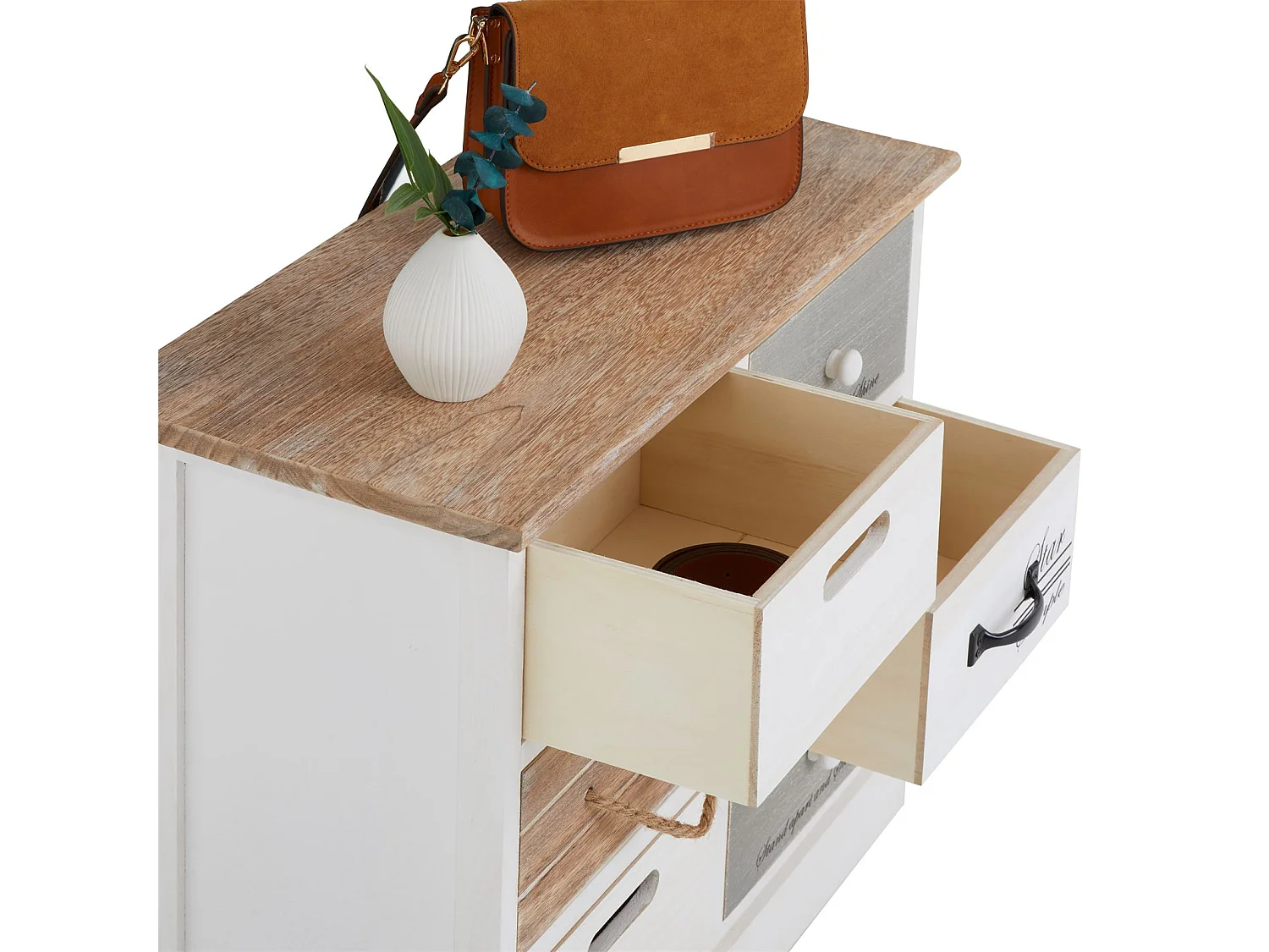 Chiffonnier SALVA commode 3-2 tiroirs en bois de paulownia style shabby chic vintage rustique blanc