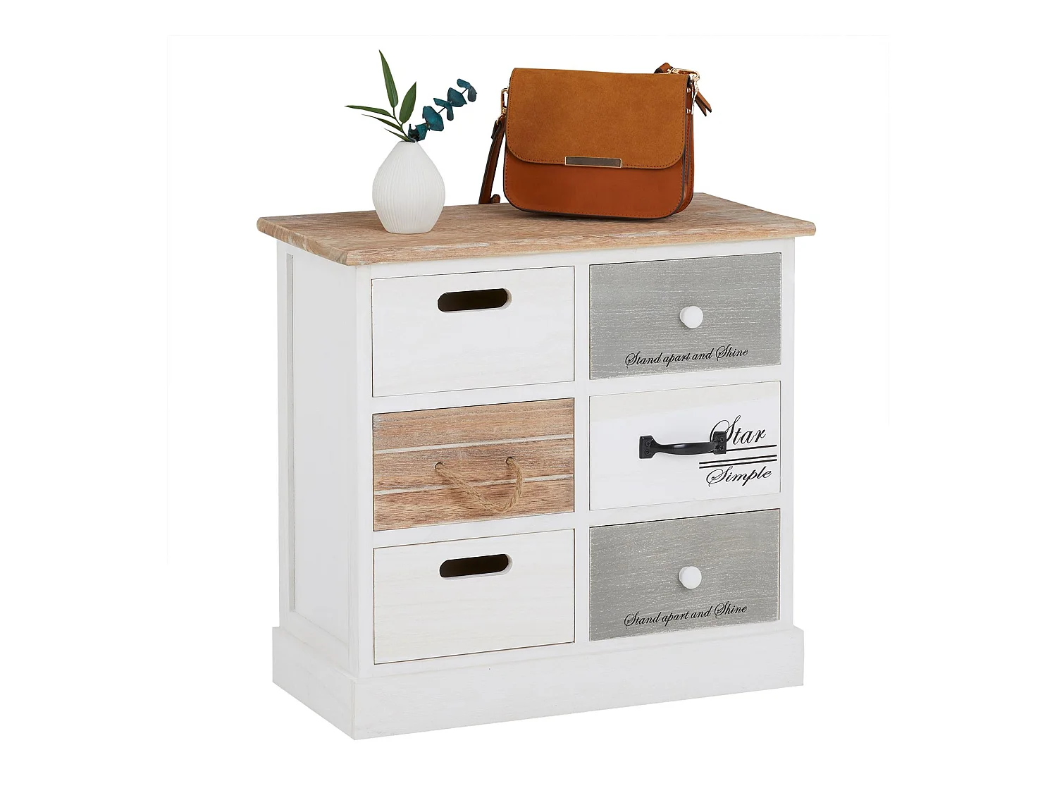 Chiffonnier SALVA commode 3-2 tiroirs en bois de paulownia style shabby chic vintage rustique blanc