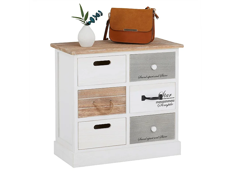 Chiffonnier SALVA commode 3-2 tiroirs en bois de paulownia style shabby chic vintage rustique blanc