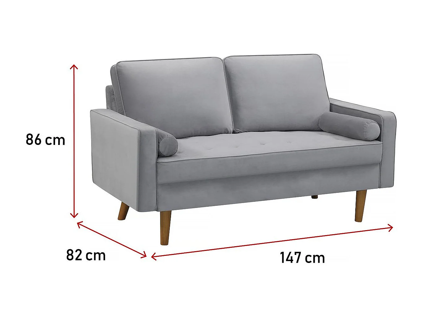 Canapé fixe en velours "Yannick" - 82 x 147 x 86 cm - 2 places - Gris clair.