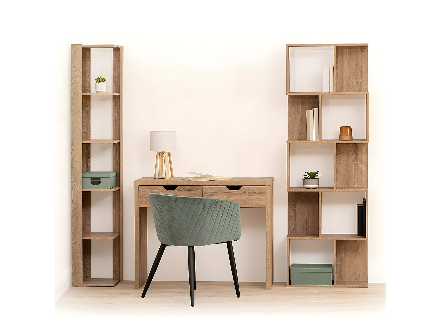 Étagère Colonne d'angle 5 niveaux Effet chêne naturel H 179 cm